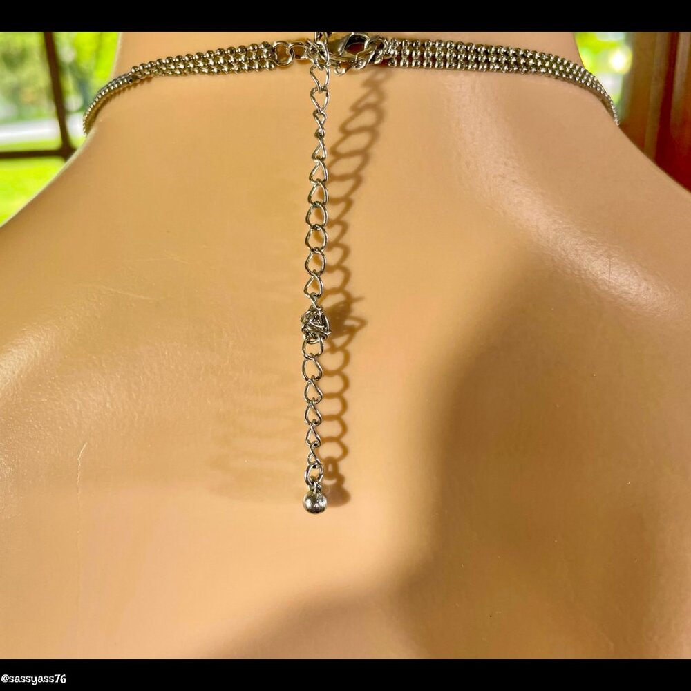 ▪️VTG▪️1960's Beaded Rhinestones & 3-Strand Silver-Tone Chain Link Necklace - Picture 4 of 4